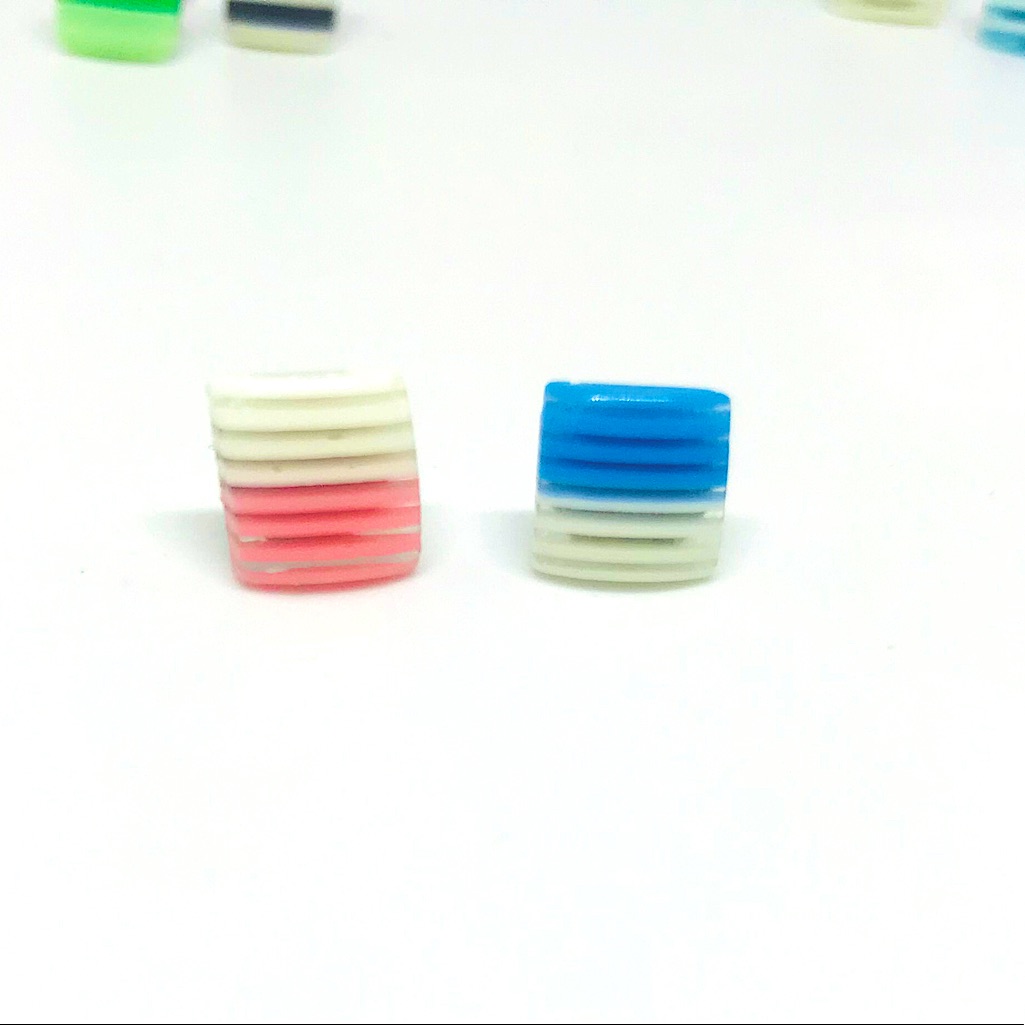 Mixed Multi Color Minimalist Repurposed Vintage Striped Bead Stud Earrin